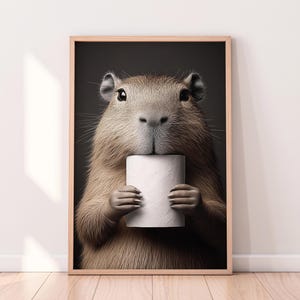 Lámina de carpincho para baño: arte mural original, decoración con humor animal, póster divertido de papel higiénico, arte digital para la pared del baño