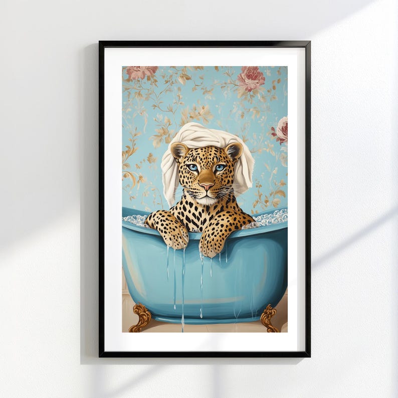 Leopard Bath Print: Vintage Clawfoot Tub, Elegant Bathroom Art (digital ...