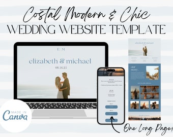 Modèle Canva de site Web de mariage côtier | Site Web de mariage côtier moderne et chic | Modèle modifiable de site Web Canva | Modèle de site Web de mariage