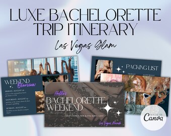 Luxe Bachelorette Trip Itinerary & Invitation | Bachelorette Weekend Invite | Las Vegas Glam Bachelorette Trip Itinerary Template Canva