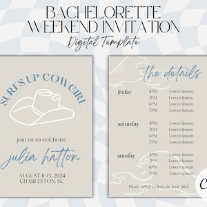 Coastal Cowgirl Bachelorette Trip Invitation | Bachelorette Weekend Itinerary Digital Template | Coastal Cowgirl Bachelorette Theme