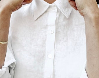 100% Hemp Blouse White | pure hemp blouse | hemp shirt | button-up shirt | linen look | organic linen look | shirt blouse | women&#39;s blouse | XS - XL