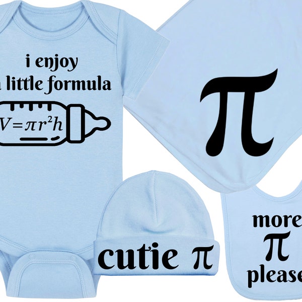 Math Baby Onesie® / Hat / Blanket / Bib Package Combinations - I Enjoy A Little Formula / Cutie Pi / Pi Symbol / More Pi Please