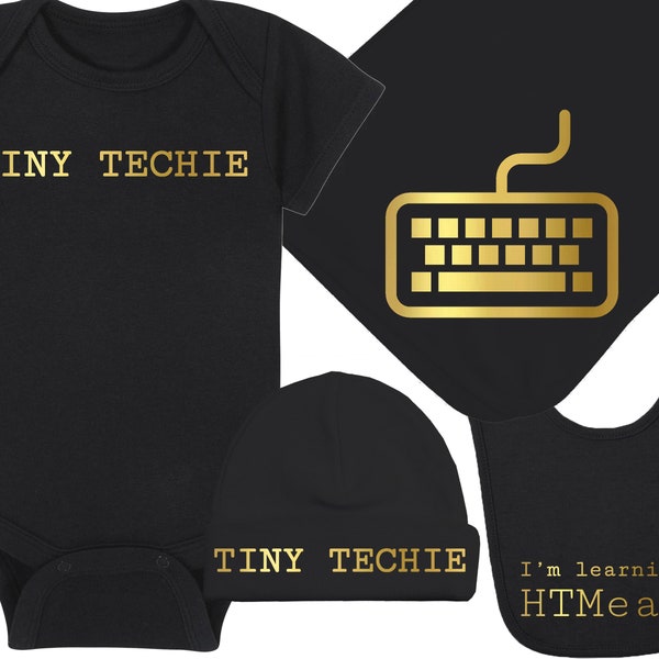 Coding Baby Onesie® / Hat / Blanket / Bib Package Combinations - Tiny Techie / Tiny Techie / Keyboard / I'm Learning HTMeaL