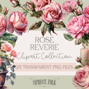 Watercolor Roses Themed Clipart | Collection of 25 | Rose Reverie Collection