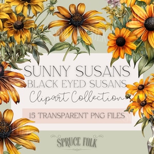 Watercolor Black Eyed Susan Flower Themed Clipart | Collection of 15 | Sunny Susans Collection