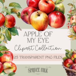 Watercolor Apple Themed Clipart | Collection of 25 | Apple Of My Eye