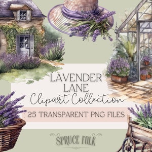 Watercolor Lavender Themed Clipart | Collection of 25 | Lavender Lane Collection