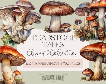 Aquarell Pilz Themed Clipart | Kollektion 20 | Fliegenpilz-Märchen-Sammlung