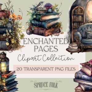 Watercolor Book Themed Clipart | Collection of 20 | Enchanted Pages Collection