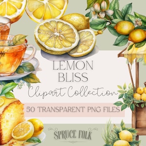 Watercolor Lemon Themed Clipart | Collection of 50 | Lemon Bliss Collection