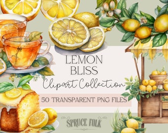 Watercolor Lemon Themed Clipart | Collection of 50 | Lemon Bliss Collection