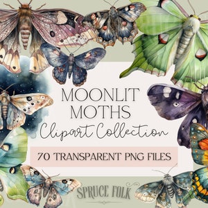 Aquarell Motte Themen Clipart | Sammlung von 70 | Moonlit Motten Kollektion
