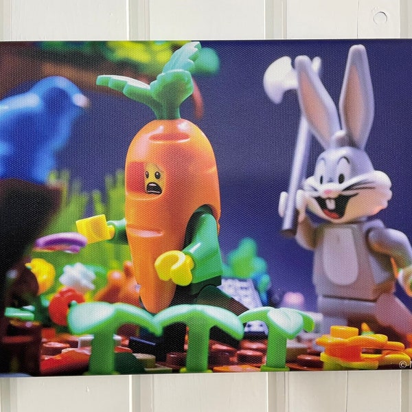 Leinwand Wandbild Lego Möhrenjagd mit Bugs Bunny 30x20