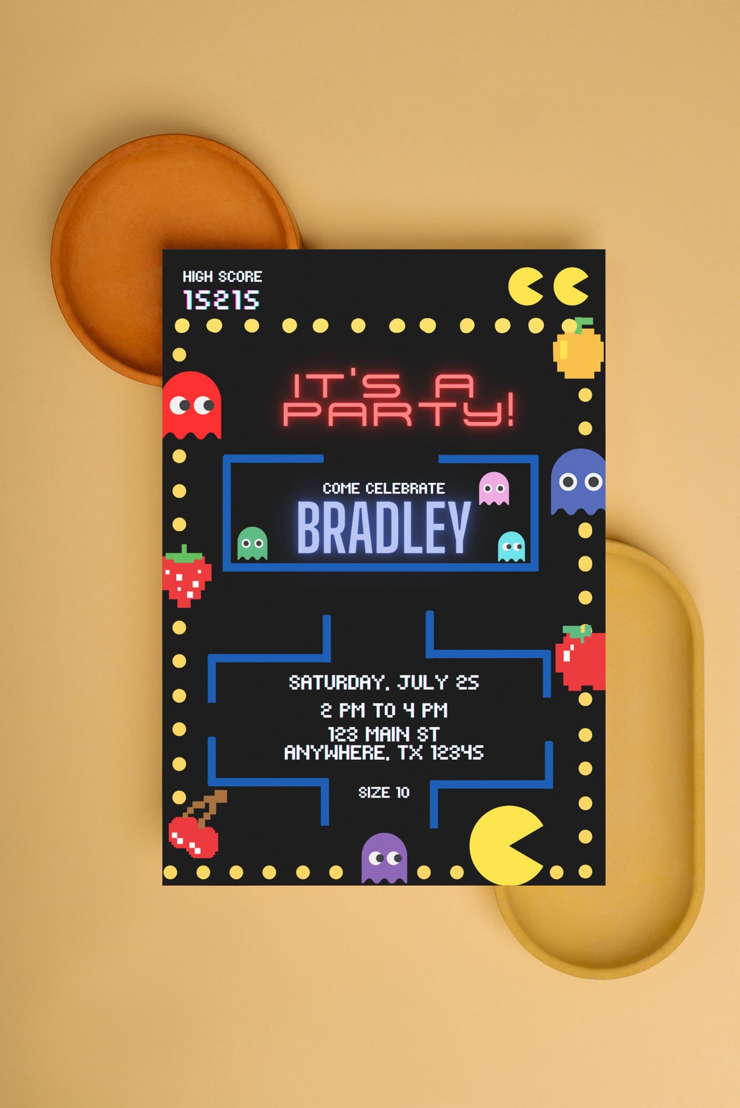 Pac-man Theme Birthday Invitation Template Editable Text - Etsy