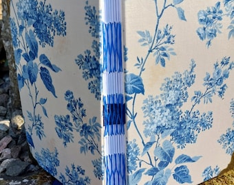 Handmade Blue Floral Notebook, A5 Coptic Stitch Journal, Botanical Sketchbook