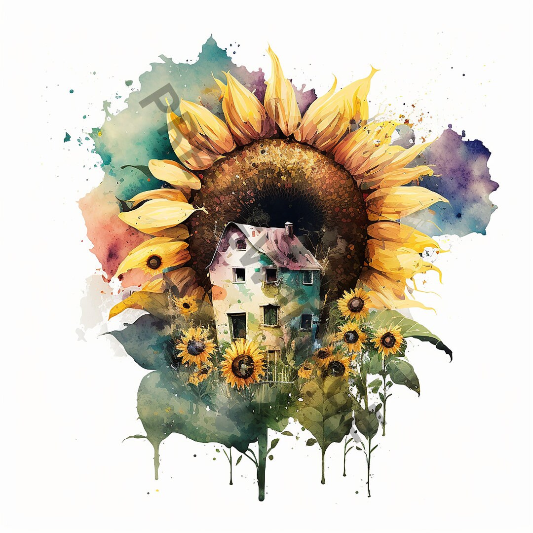 Watercolor Floral Sunflower Clipart, Spring Floral, PNG, Commercial Use