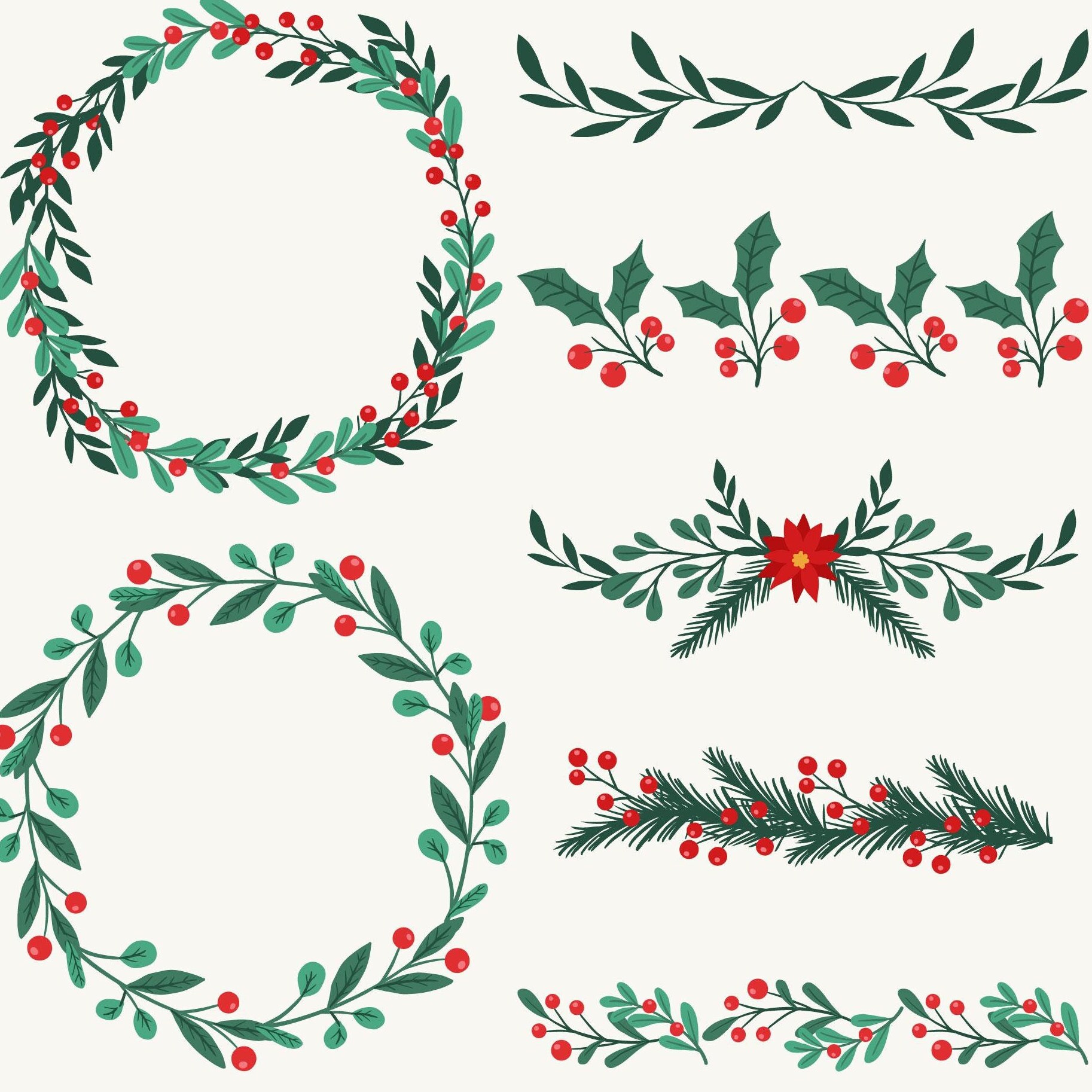 Christmas Wreath Bundle, Poinsettia SVG, Frame Png, Christmas Digital