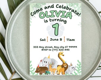 Editable Birthday Invitation Template Animals, Printable, Customizable Birthday Invite for Kids, Zoo Animals Theme Invitation, Safari