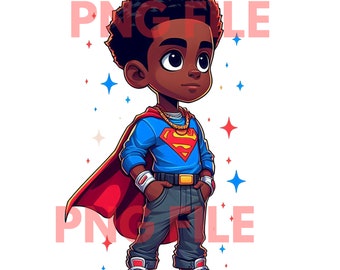 African-American Kids Clipart, Black Boys, PNG File, Superhero, Black Kids, Instant Download, Art, Commercial Use, Sublimation, Black Child