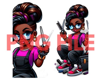 African-American Barber Clipart, Hair Stylist, Black Woman, Black History Month, PNG File, Instant Download, Art,Commercial Use,Sublimation