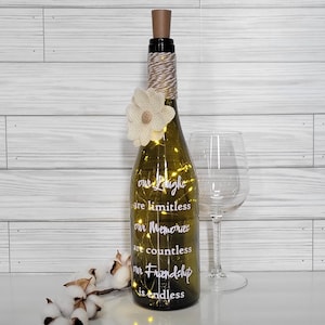 Friends Lighted Wine Bottle PERSONALIZE, Laughs Are Limitless, Birthday Gift, Dinner Party, Holiday, Wine Lover