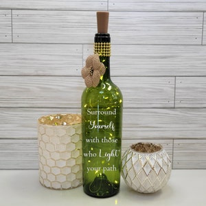 Friends Family Lighted Wine Bottle PERSONALIZE, Light Your Path, Birthday Gift, Dinner Party, Holiday, Wine Lover