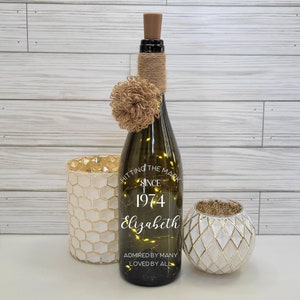Birthday Lighted Wine Bottle PERSONALIZED; Hitting The Mark; Milestone Birthday; Wine Lovers; Home & Bar Accent Decor; Fairy String Lights