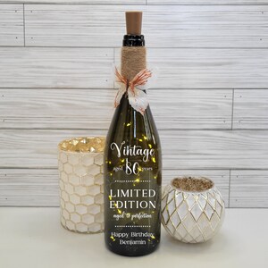 Birthday Lighted Wine Bottle PERSONALIZED; Vintage Limited Edition; Milestone Birthday; Wine Lovers; Home & Bar Decor; Fairy String Lights