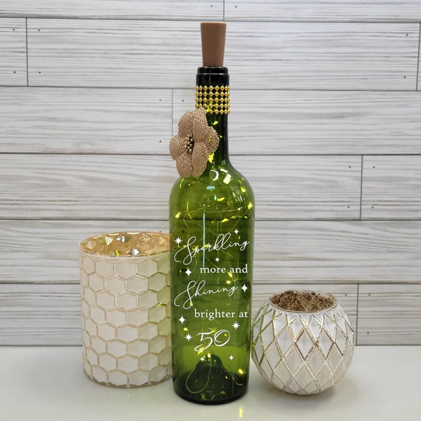 Birthday Lighted Wine Bottle PERSONALIZED; Sparkling More Shining Brighter; Wine Lovers Gift; Home & Bar Accent Decor; Fairy String Lights