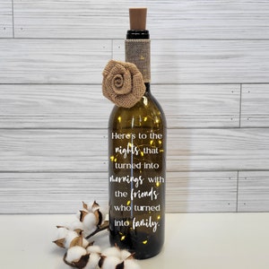 Friends Lighted Wine Bottle PERSONALIZE, Nights Turned Into Mornings, Birthday Gift, Dinner Party, Holiday, Wine Lover