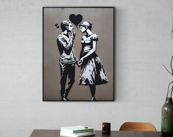 Banksy Inspired Two Lovers Digital Wall Art Print, Banksy Print, Home Decor, Multiple Aspect Ratios, Wall Art