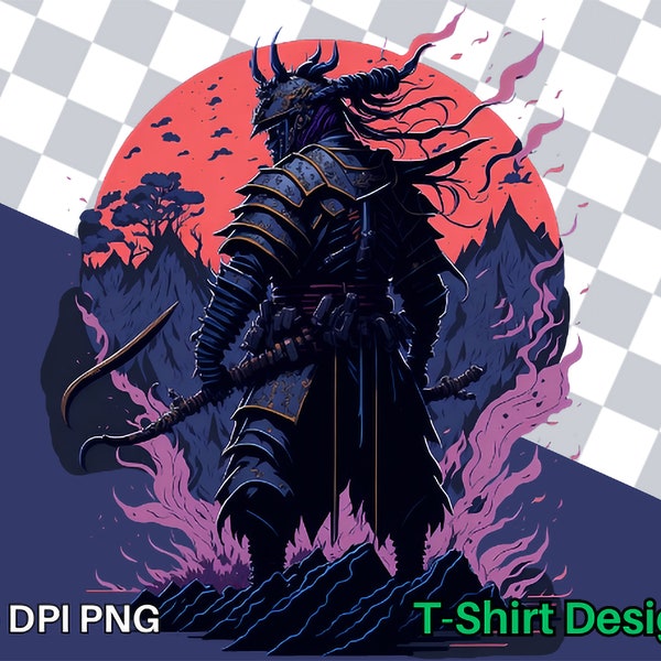 Samurai Warrior T-Shirt Design Set of 3, Print on Demand, Transparent PNGs, Shirts and Sublimations, Streetwear, Stunning Graphic Tees,