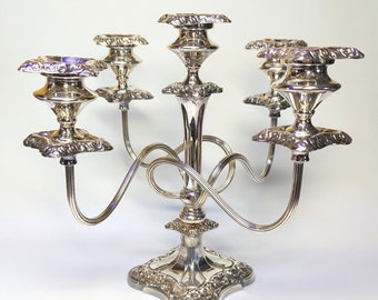 Antique Silver quadruple plated twist arms five candelabra The Van Bergh Co