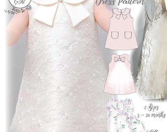 Patrón PDF de vestido de bebé corte A: Vestido para fiesta de cumpleaños (Tallas de 3 a 24 meses)