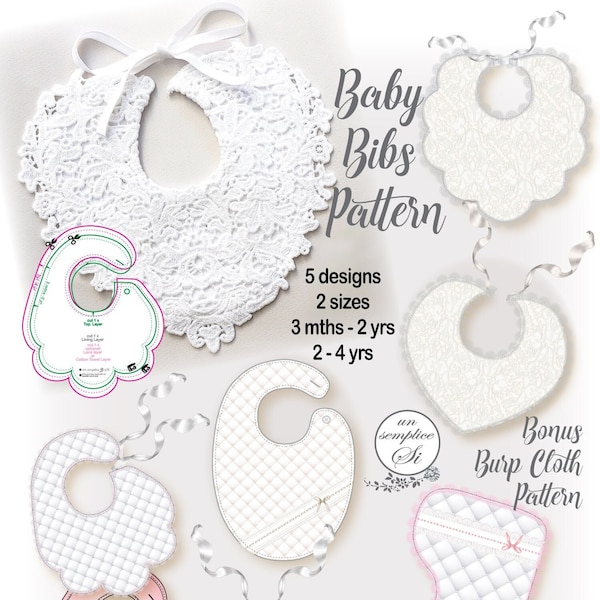 5 Baby Bibs Patterns, Christening Bibs, Baptism Toddler Bib Pattern, Burp Cloth PDF Sewing Pattern, Bibs PATTERN, Bib PDF Sewing Pattern