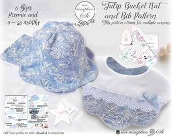 Baby Bucket - Petal  Hat & Bib Sewing Pattern: Preemie to 36 Months (PDF Pattern)