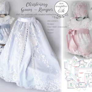 Christening Gown Romper Pattern: 4-Piece Unisex Set (PDF Pattern)