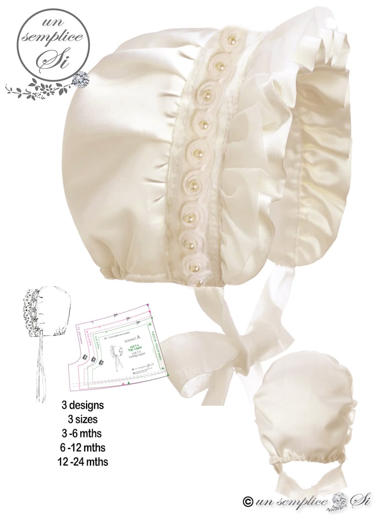 Baby Bonnet Pattern, Christening Caps, Baptism Bonnet Pattern, Bonnet ...