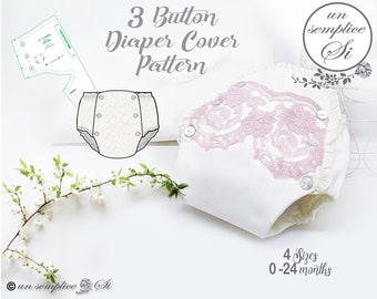 Patrón de cubierta de pañal, patrón de cubierta de pañal, cubierta de pañal de 3 botones