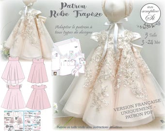 Patron Robe Bébé PDF – Robe Trapèze Bébé – Robe Anniversaire 1 an – Patron Couture Robe Fête Bébé