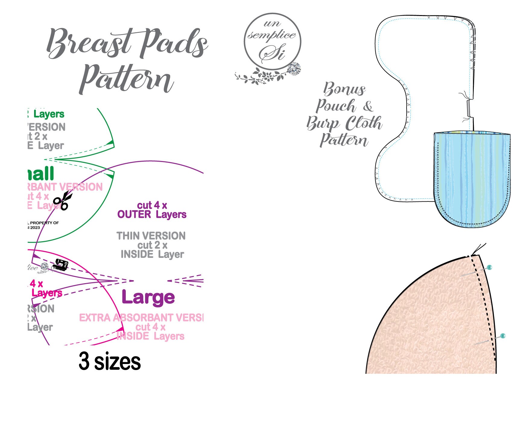 Nursing Pad Pattern, Contoured Nursing Pad, Breast Pad , Reusable