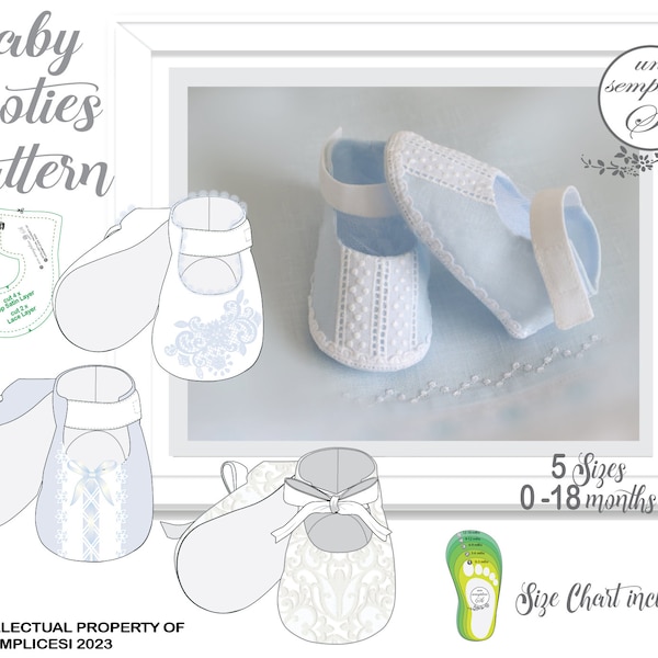 Baby Booties Pattern, Christening Shoes, High Cut Bootie Pattern, PDF  Pattern, Booties PATTERN, Baby Shoes 5 Sizes PDF Sewing Pattern