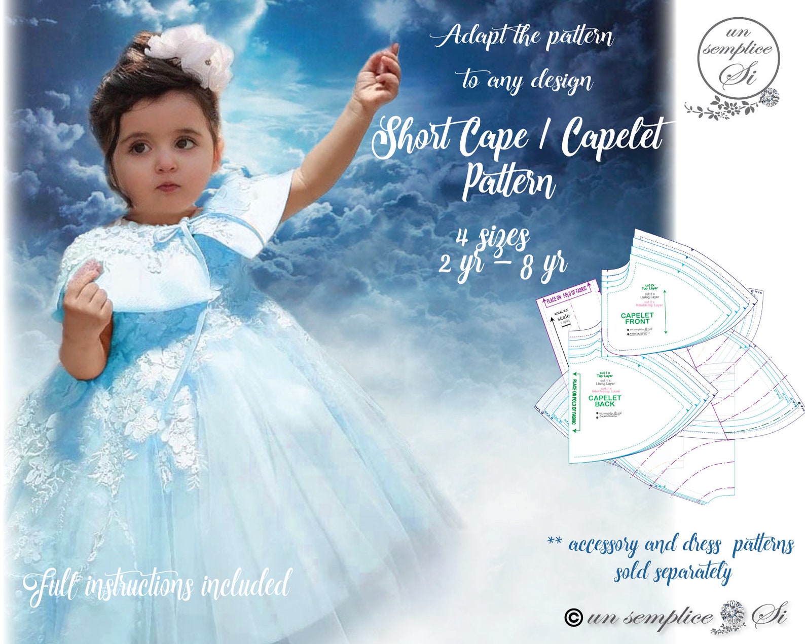 Cape Pattern,2 YR -8 YR Capelet Pattern, Christening Cape Pattern ...