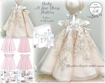 Patrón de vestido de fiesta para bebé, patrón de vestido de corte A, patrón PDF de vestido de bebé, patrón de vestido de primer cumpleaños, patrón de vestido de fiesta de cumpleaños