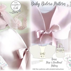Baby Bolero Sewing Pattern: Christening Jacket, Purse & Headband (PDF Pattern 3-24 Months)