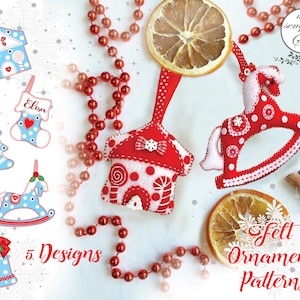 Patrones de adornos de fieltro, Patrón de adornos de fieltro de Navidad, PATRÓN de adornos de fieltro, Patrón de costura de adornos de Navidad