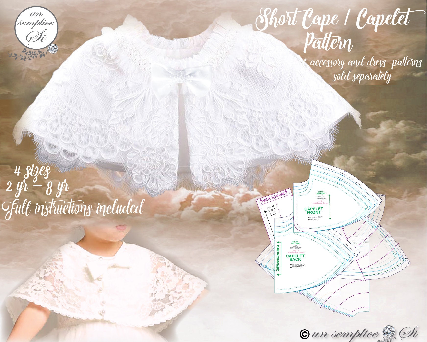 Cape Pattern,2 YR -8 YR Capelet Pattern, Christening Cape Pattern ...