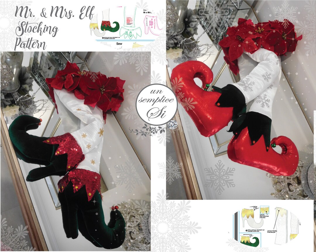 Christmas Elf Stocking PDF Sewing Pattern, Mr. & Mrs Elf Stocking, Elf ...