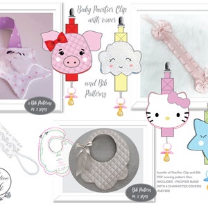 Baby Pacifier Clip Pattern ,  Bib Pattern, Passy Clip, Dummy Clip, PDF Sewing Patterns,  Pacifier Clip with Cover